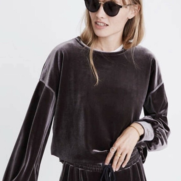 Madewell Sweater Velvet Balloon-Sleeve Sweatshirt - Picture 1 of 6